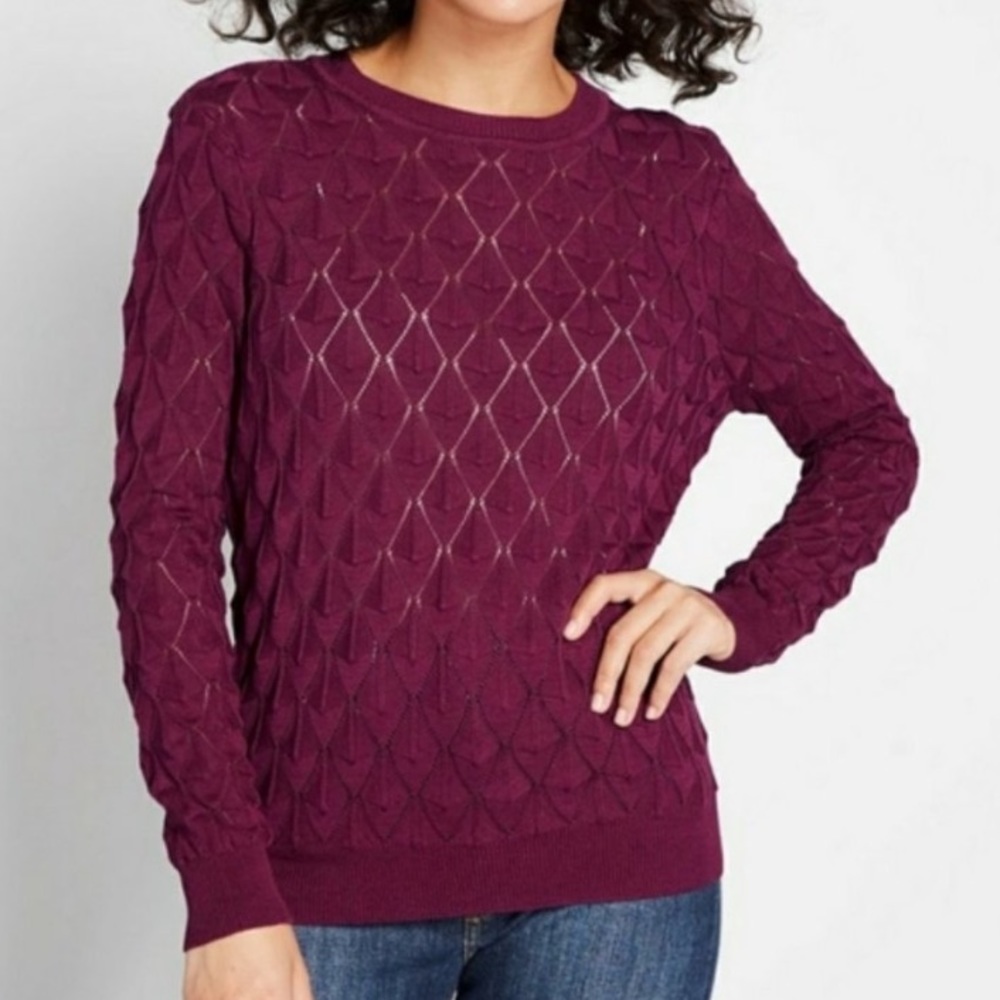 Modcloth Raspberry Looking Lively Open Weave Knit… - image 1